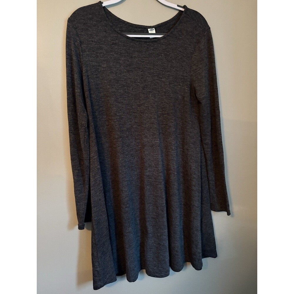 Old Navy Women’s Gray Knit A-Line Dress Long Sleeve Knee Length Stretch Swing L